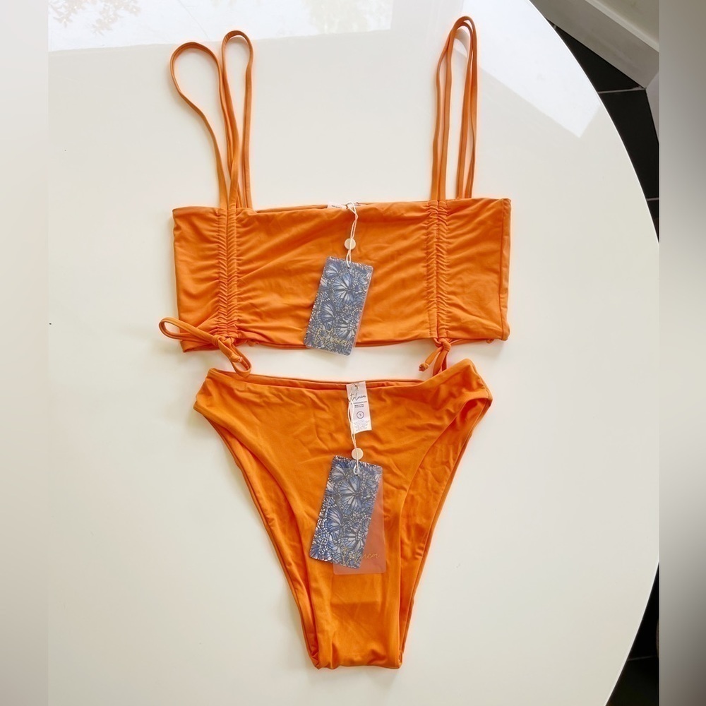 Toluca Swim Bianca Orange Bikini Top and Bottoms - S